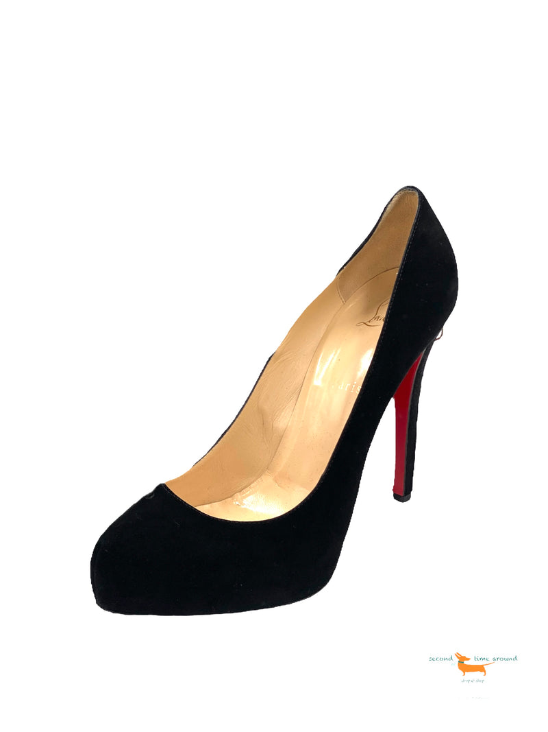 Christian Louboutin Black Suede Zipper Pumps