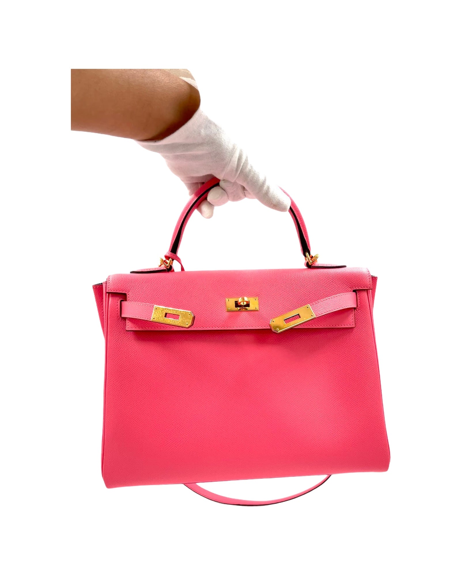 Hermes Kelly Retourne 32 Epsom Leather Rose Azalee Bag Rare