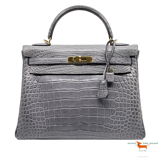 Hermes Kelly II Retourne 32 Gris Paris Crocodile Bag