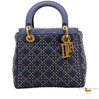 Christian Dior Denim Cannage Studded Medium Supple Lady Dior Bag