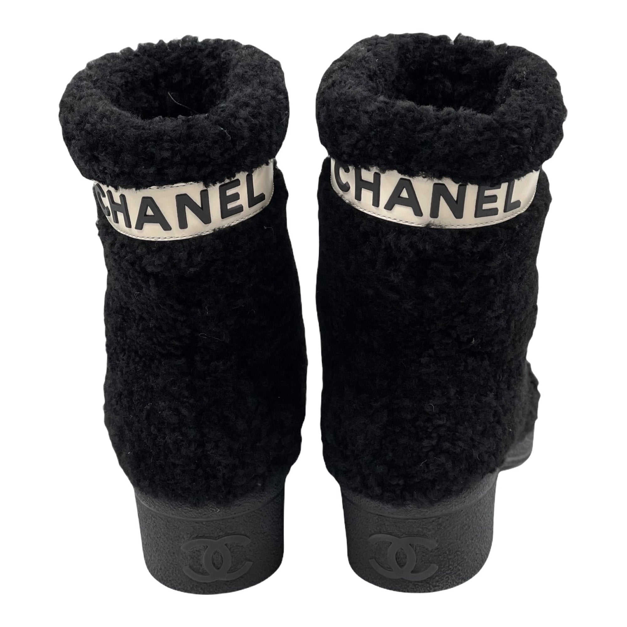 Chanel Shearling Fur Cap Toe Boots