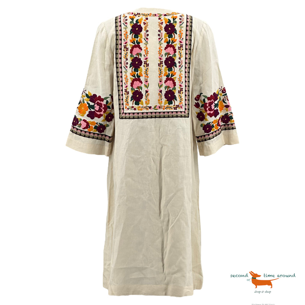 GUCCI Floral-embroidered Organic-linen Kaftan Dress