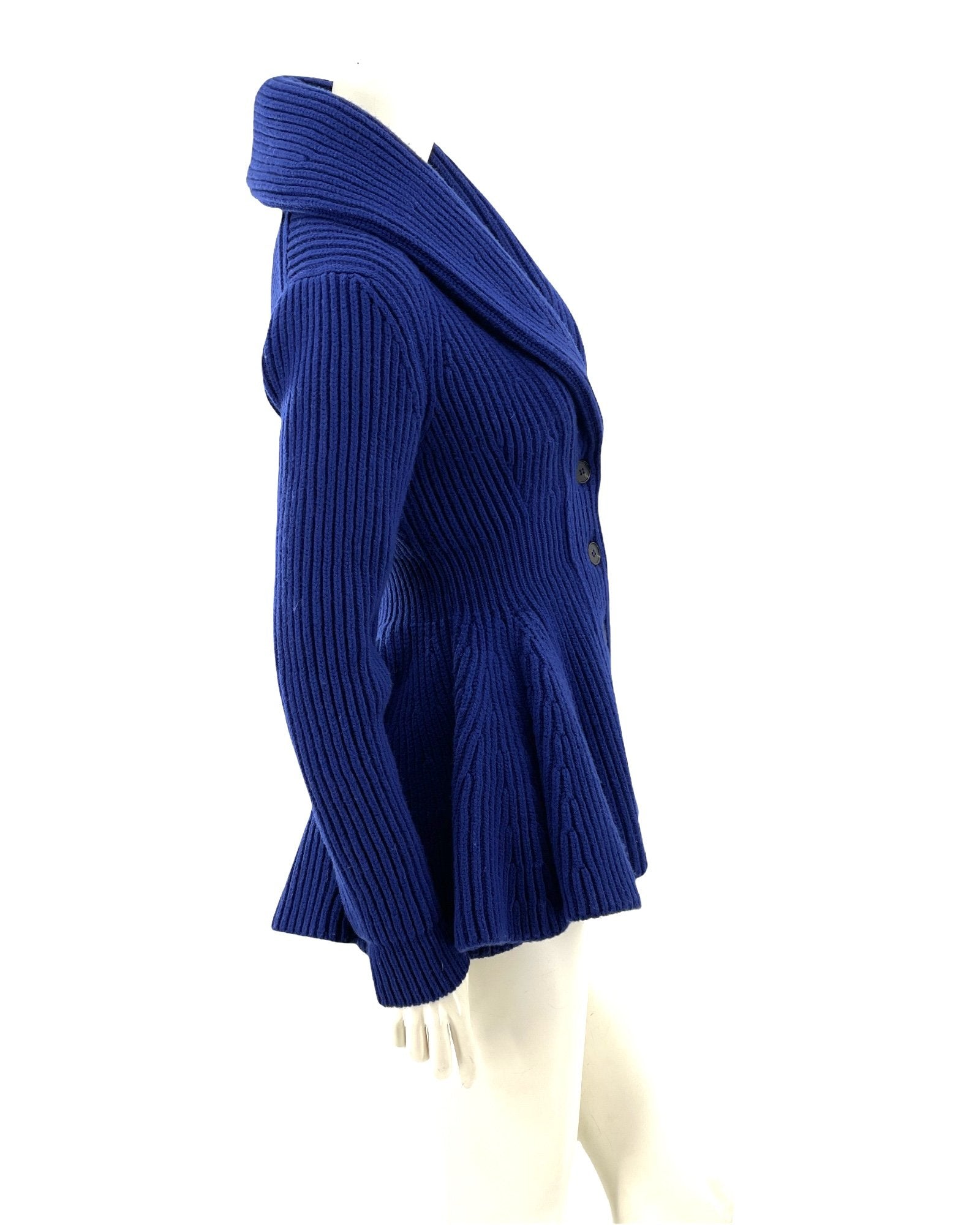 Alexander McQueen Peplum Hem Ribbed Wool Cardigan