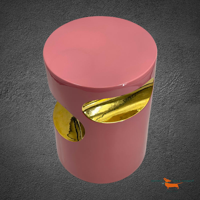 Fétiche Side Table made by Hervé Langlais of Enameled Ceramic and 28K gold in Pink