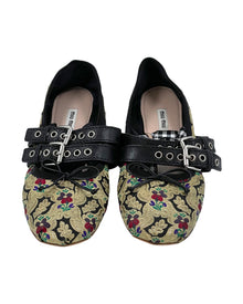 Miu Miu Lace Up Brocade Ballerinas