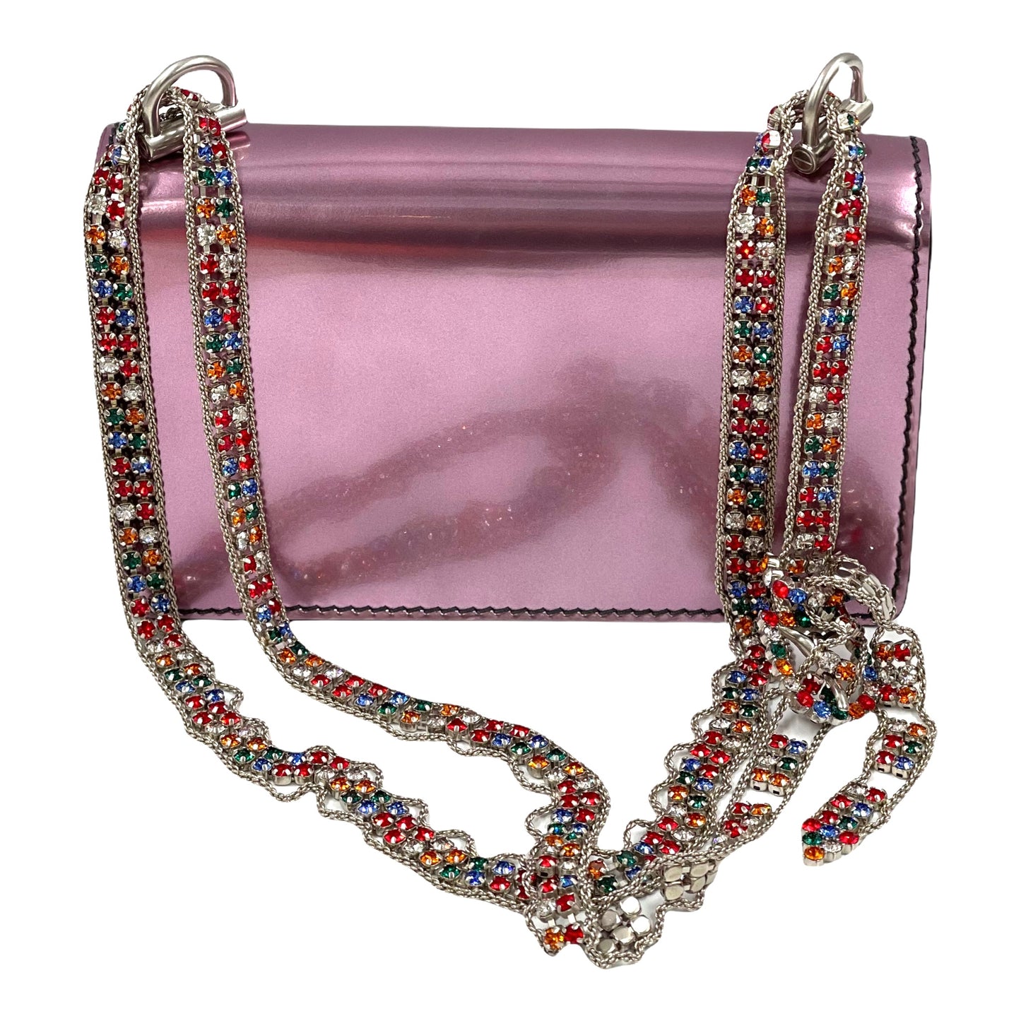Christian Dior Dioraddict Flap Bag Metallic Calfskin White Jewelry Belt Strap