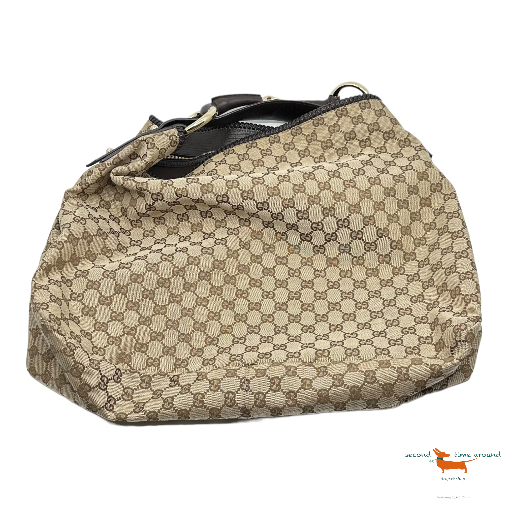 Gucci Brown GG Canvas and Leather Horsebit Chain Hobo