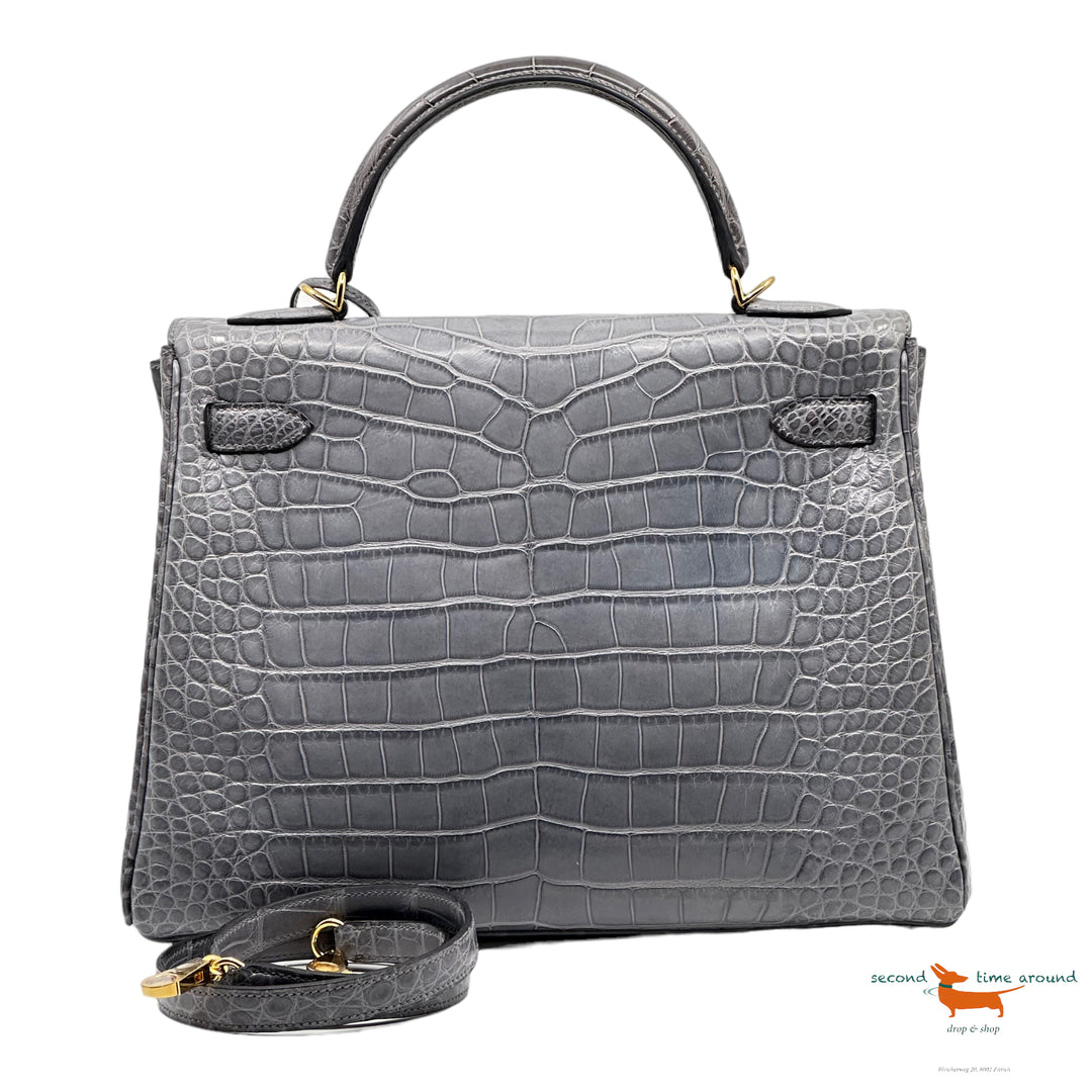 Hermes Kelly II Retourne 32 Gris Paris Crocodile Bag