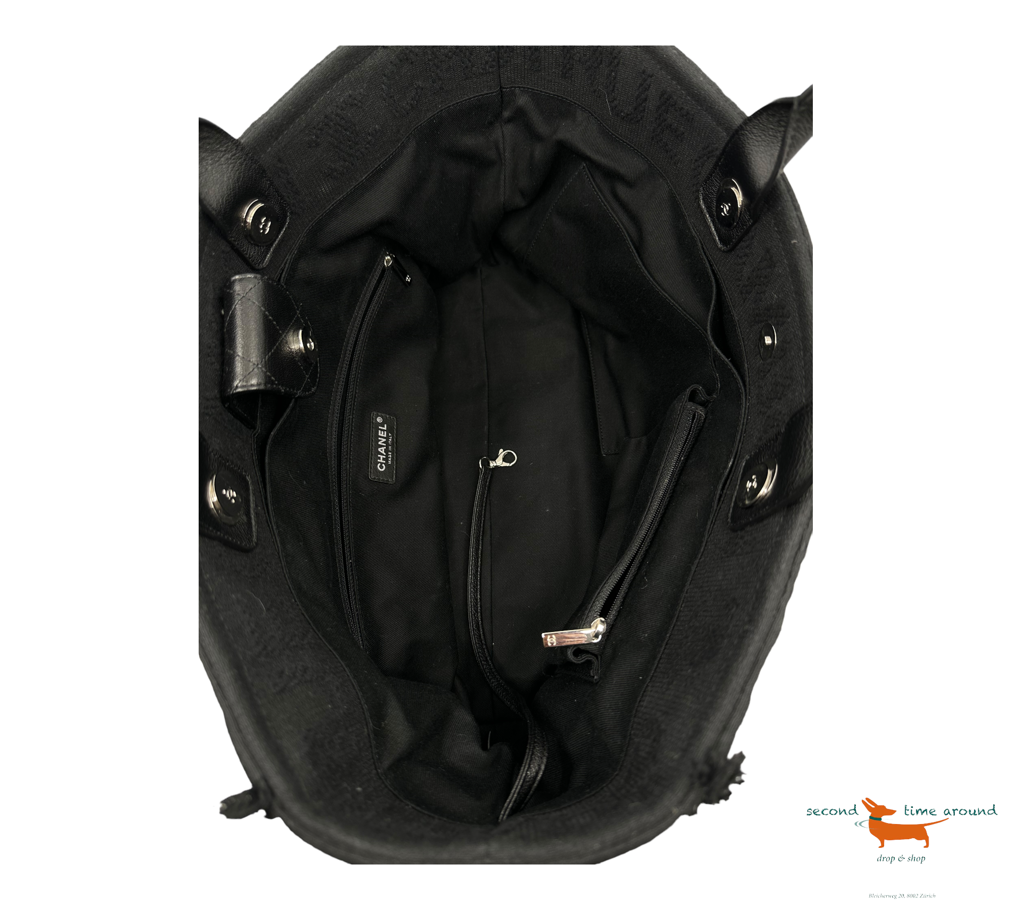 Chanel Double Face Deauville Tote Fransen Gestepptes Segeltuch Medium Bag