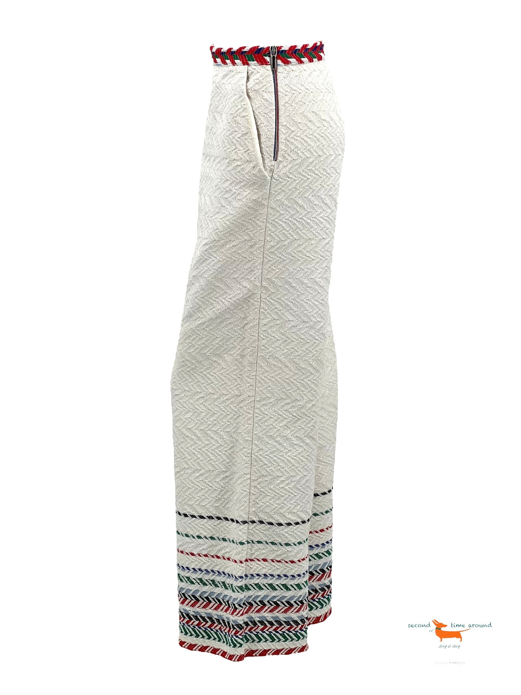 Chanel Cotton Chevron Embroidered Large Pants 2 Pieces