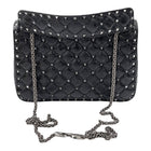 Valentino Craquele Nappa Medium Rockstud Spike Shoulder Bag Black