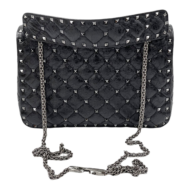 Valentino Craquele Nappa Medium Rockstud Spike Shoulder Bag Black