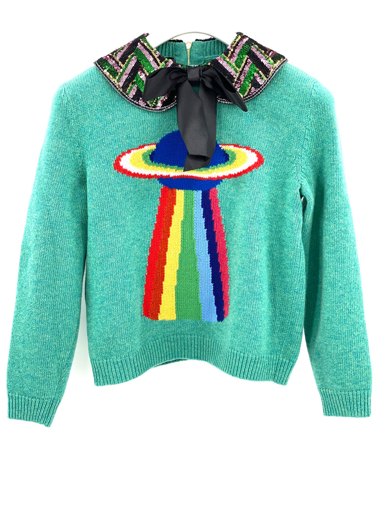 Gucci Embellished Green Ufo Planet Sequin-Collar Sweater