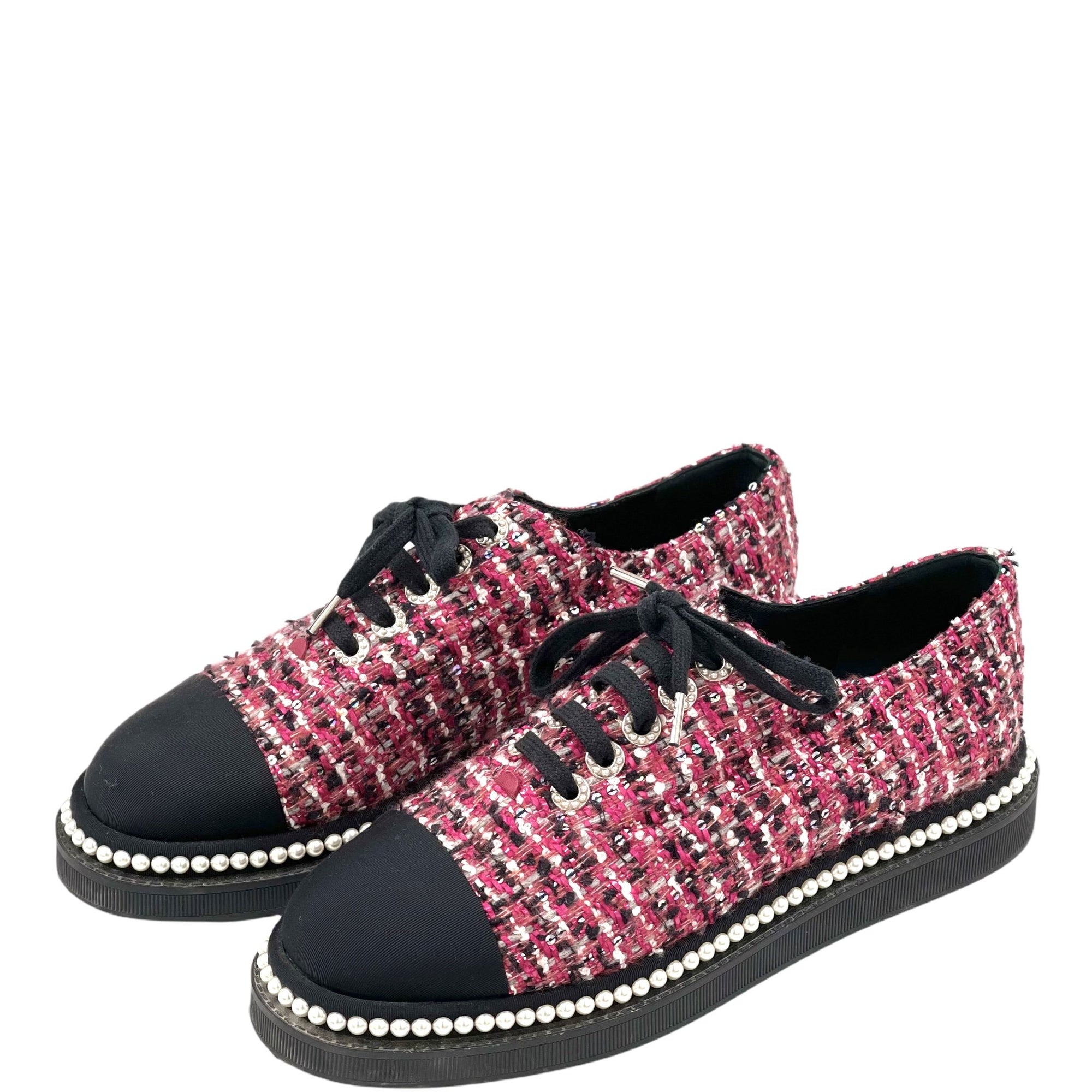 Chanel Sneakers Damen Rosa Schwarz Tweed