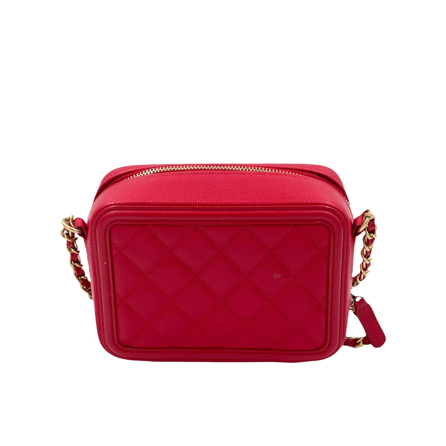 Chanel Filigree Vanity Clutch With Chain Quilted Caviar Gold-tone Red