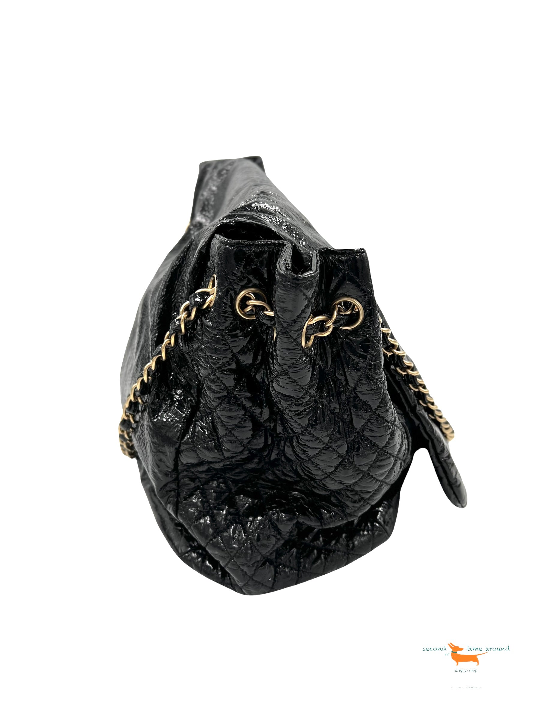 Chanel Black Patent Vinyl Rock and Chain Large Accordion Flap Bag