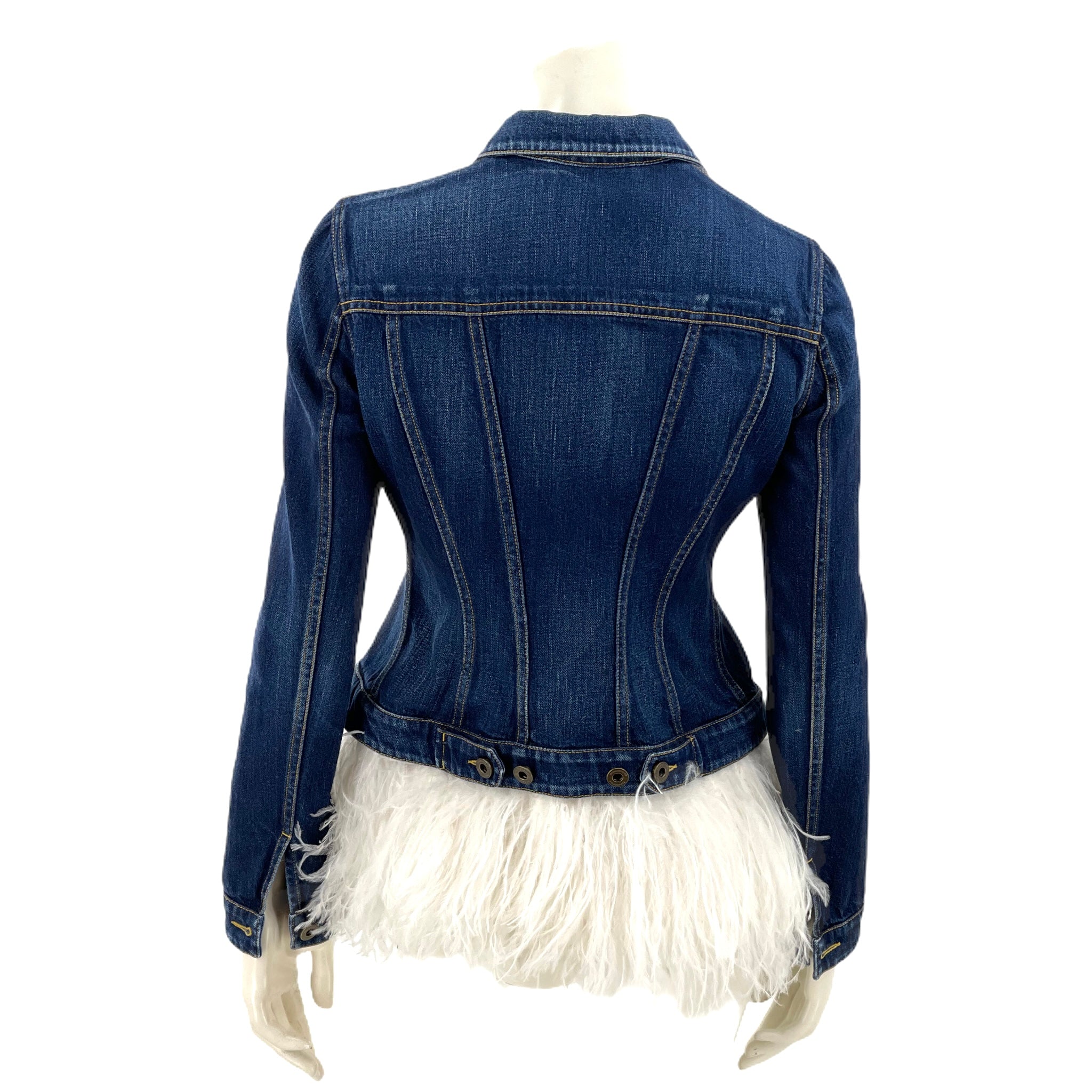 Burberry Prorsum Blue Denim Jacket with Ostrich Feathers