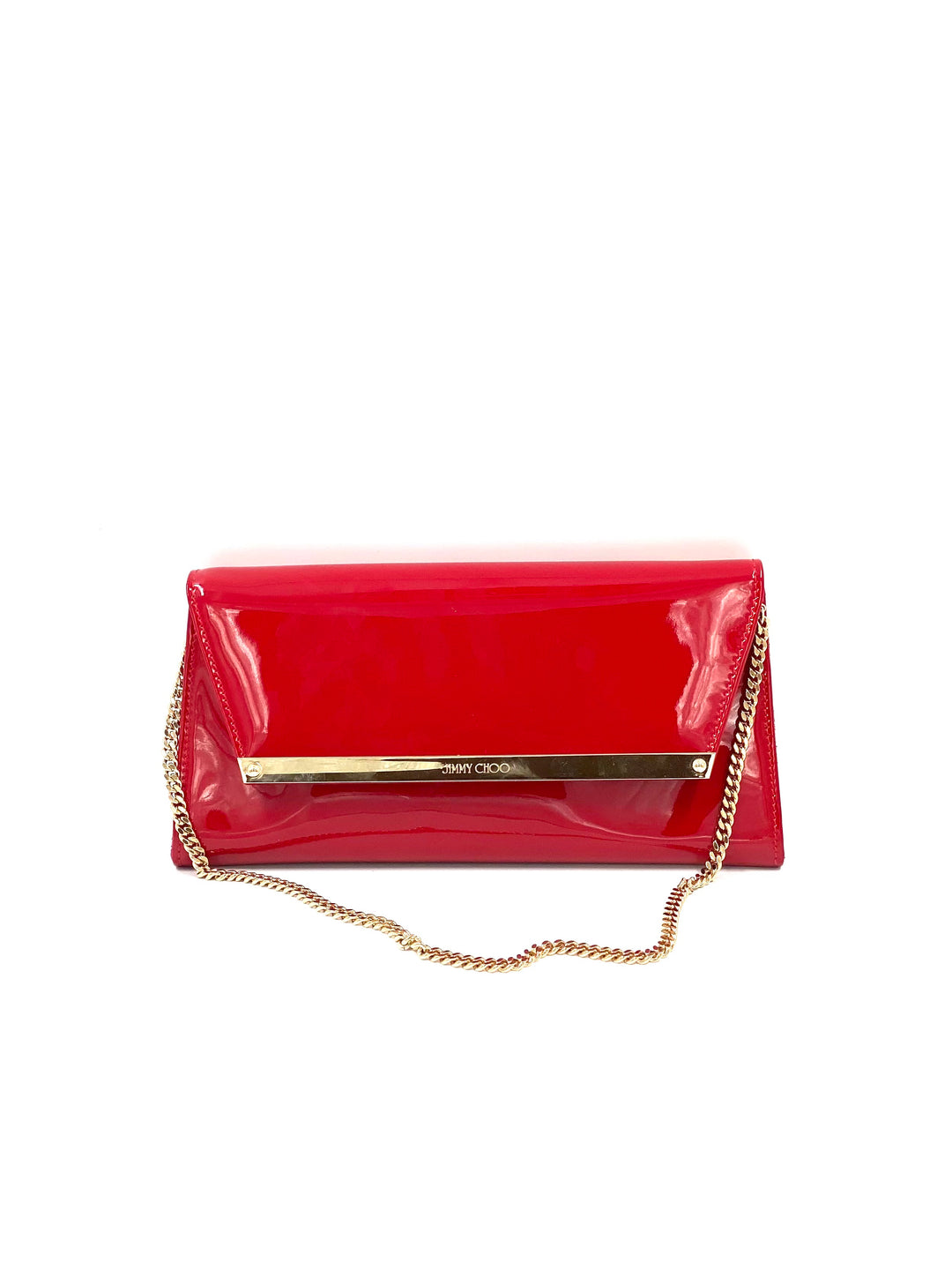 Jimmy Choo Margot Patent Leather Chain Clutch Red