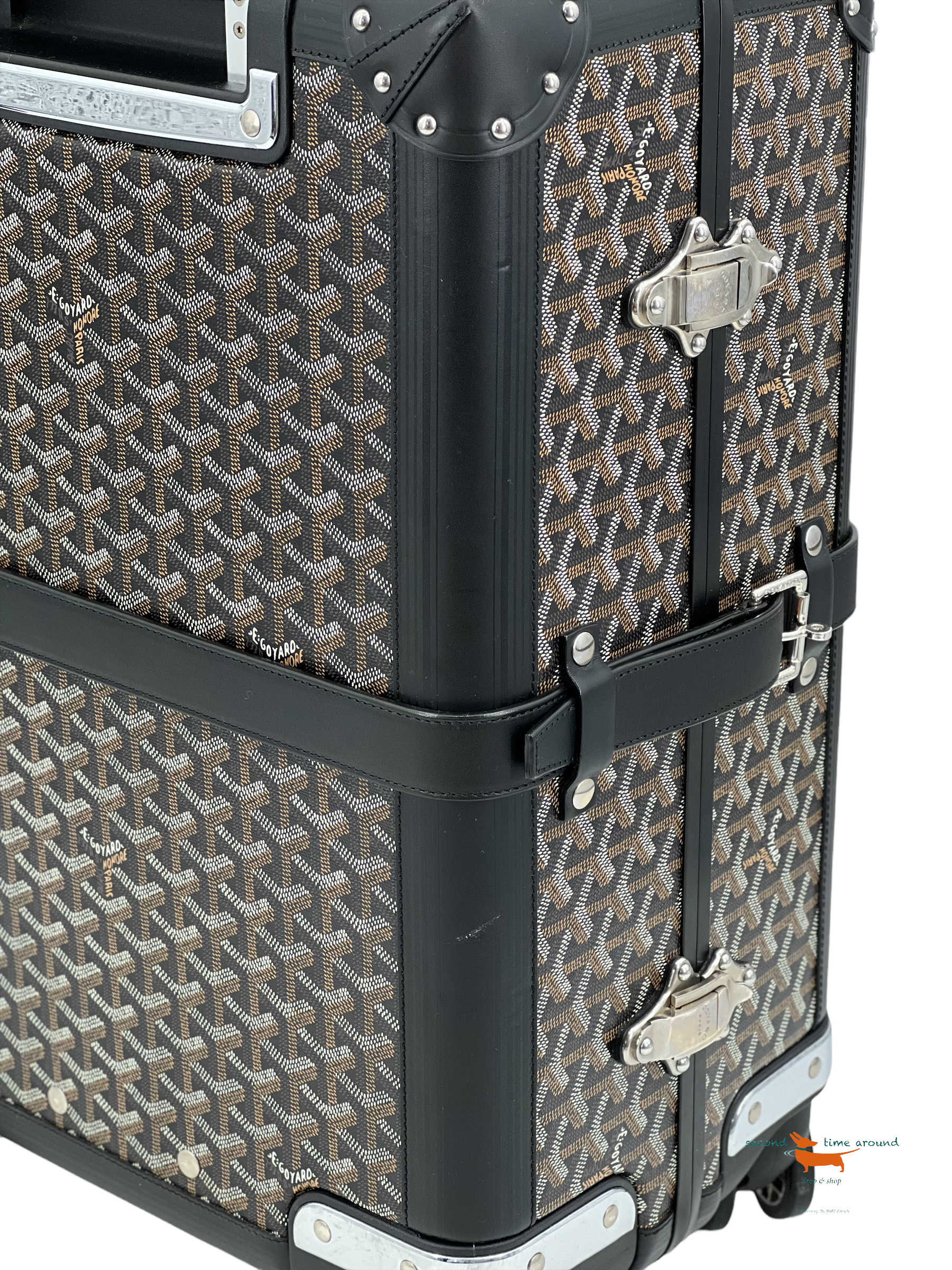 Goyard Black Goyardine Canvas and Leather Bourget Trolley