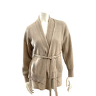 Brunello Cucinelli Double Layer Belted Ribbed Cashmere Cardigan Camel