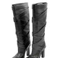 Saint Laurent Black Hunter Leather High Strap  Heeled Boots