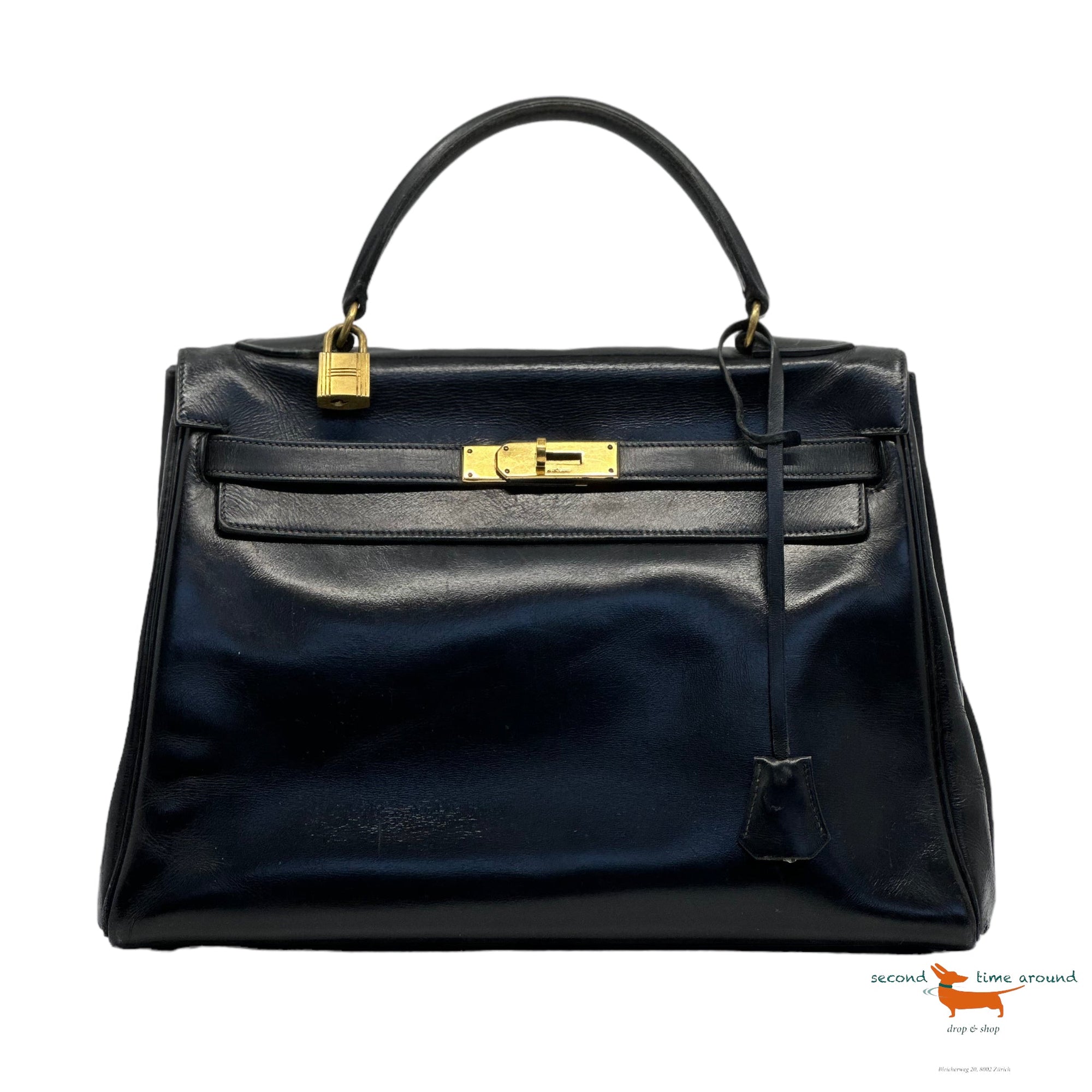 Hermes Kelly 32 Black Boxcalf Bag