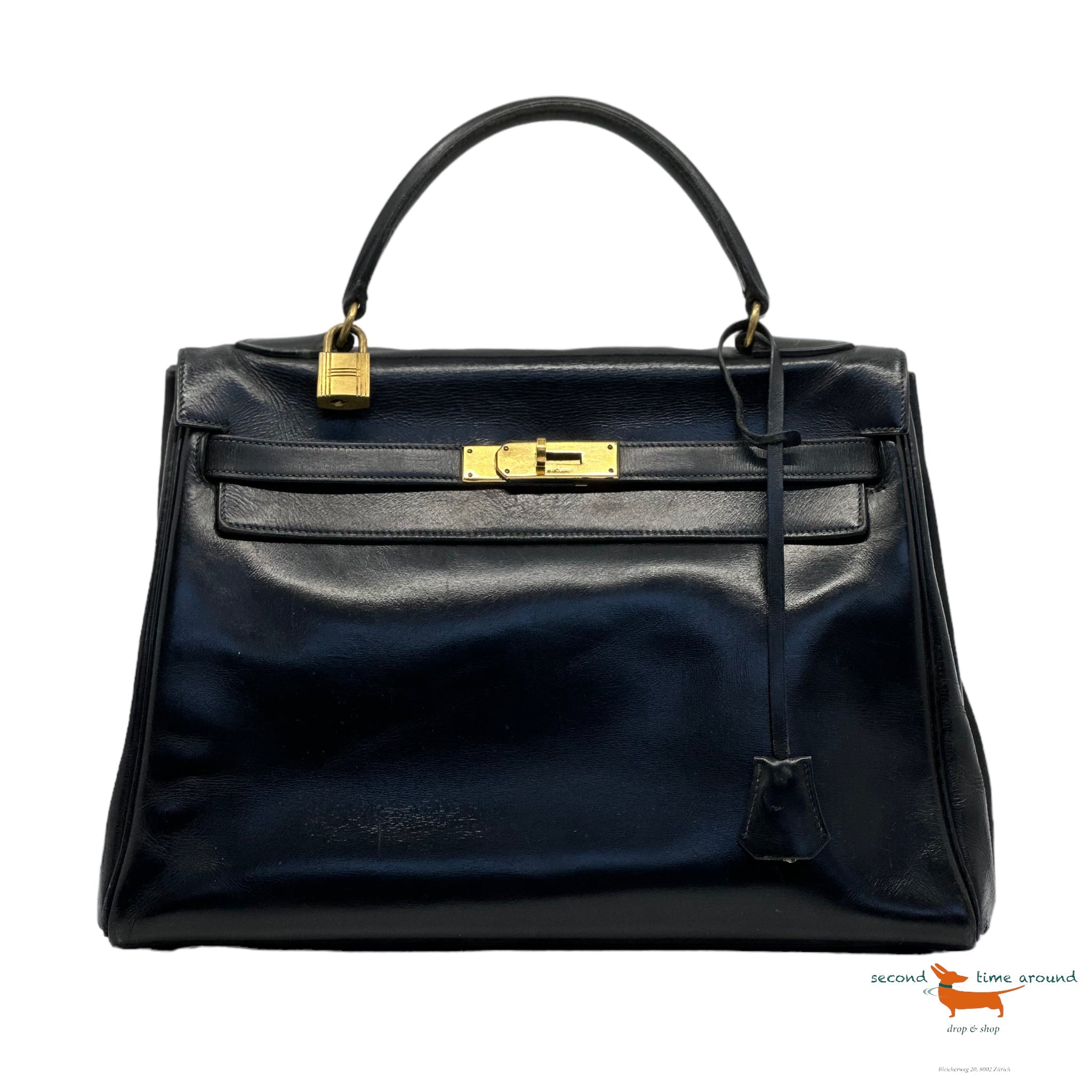 Hermes Kelly 32 Black Boxcalf Bag