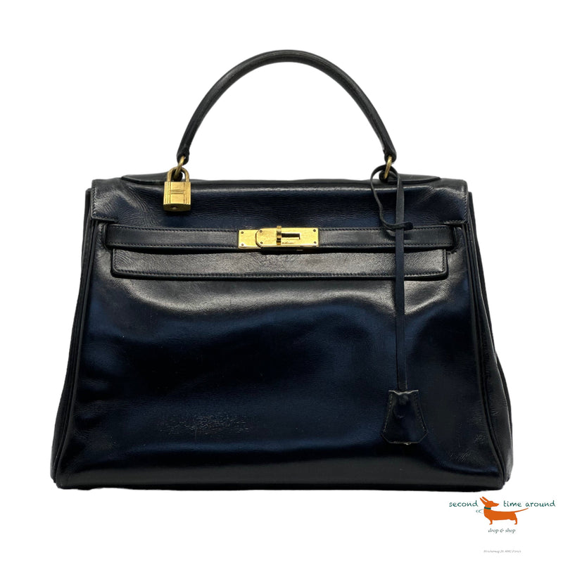 Hermes Kelly 32 Black Boxcalf Bag