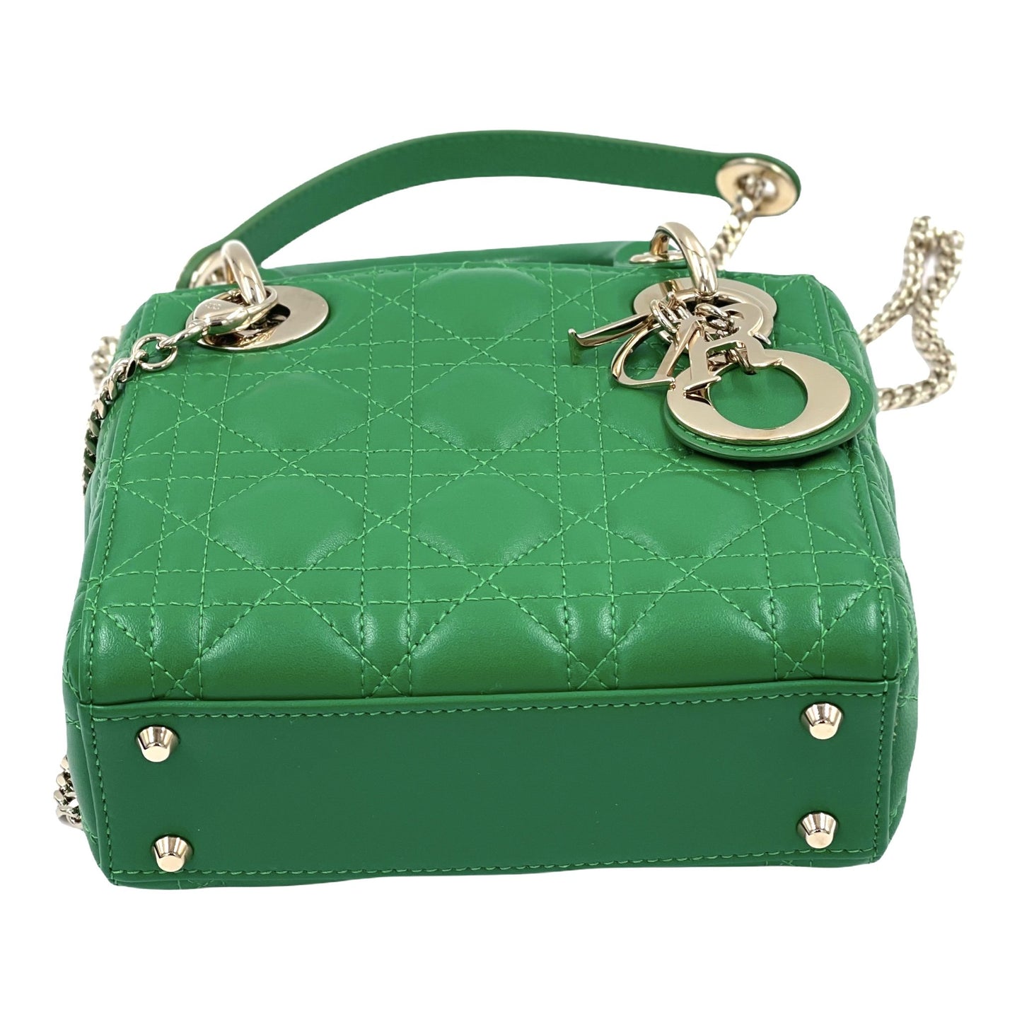 Christian Dior Green Cannage Lambskin Leather Mini Lady Dior Bag