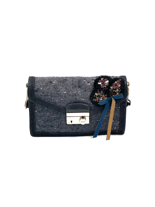 Prada Black Tweed Sound Shoulder Bag