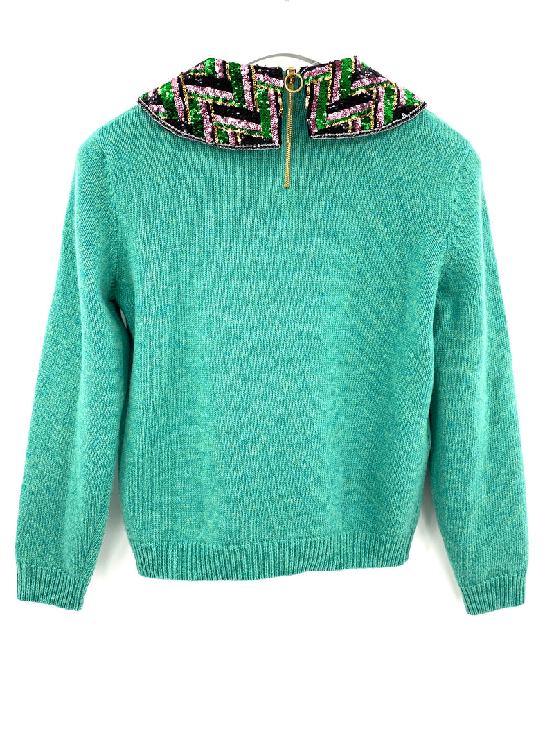 Gucci Embellished Green Ufo Planet Sequin-Collar Sweater