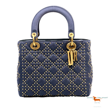 Christian Dior Denim Cannage Studded Medium Supple Lady Dior Bag