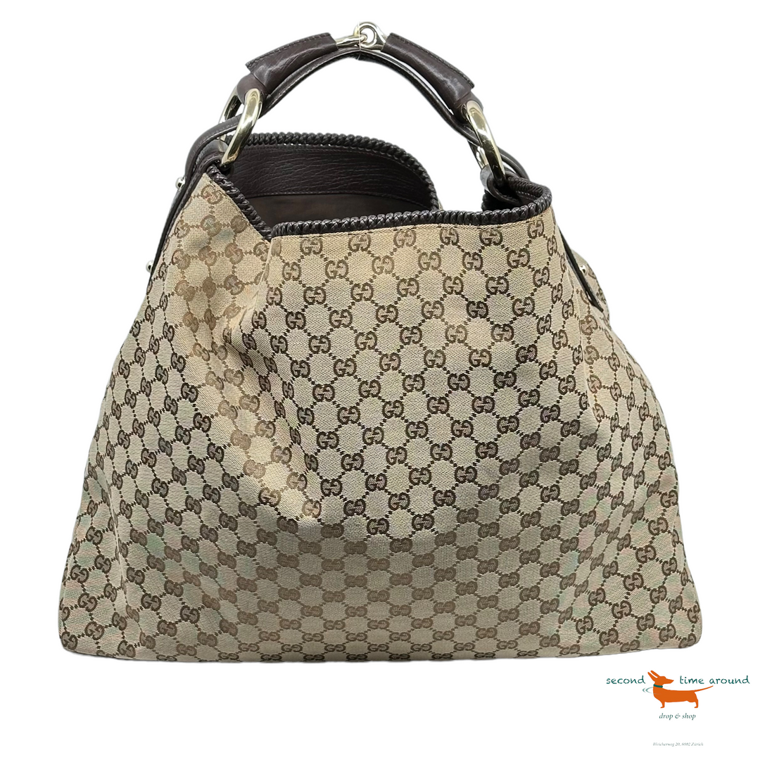 Gucci Brown GG Canvas and Leather Horsebit Chain Hobo