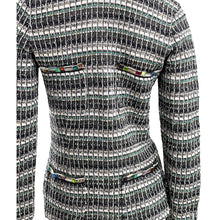 Chanel Monochrome Silk Blend Crystal Embellished Plunge Back Tweed Blazer
