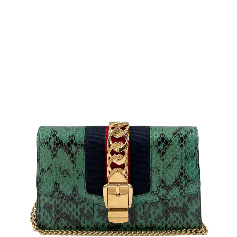 Gucci Sylvie Mini Green Python Shoulder Bag