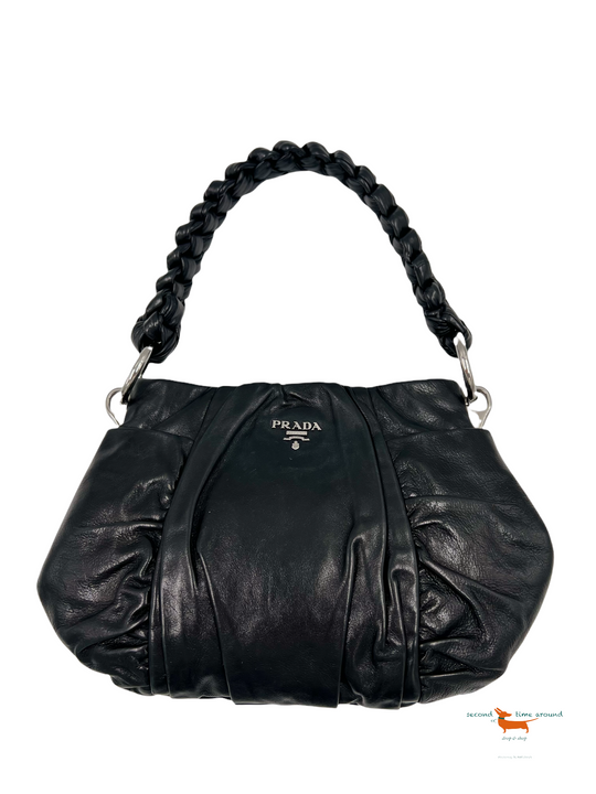 Prada Patent Leather Braided Handle Hobo Bag