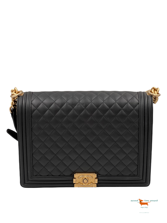 Chanel Calfskin Quilted Large Boy Flap Black Bag