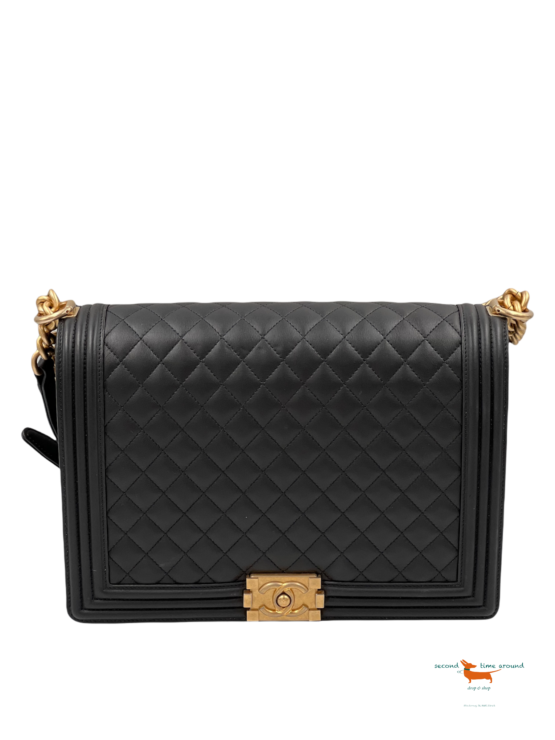 Chanel Calfskin Quilted Large Boy Flap Black Bag