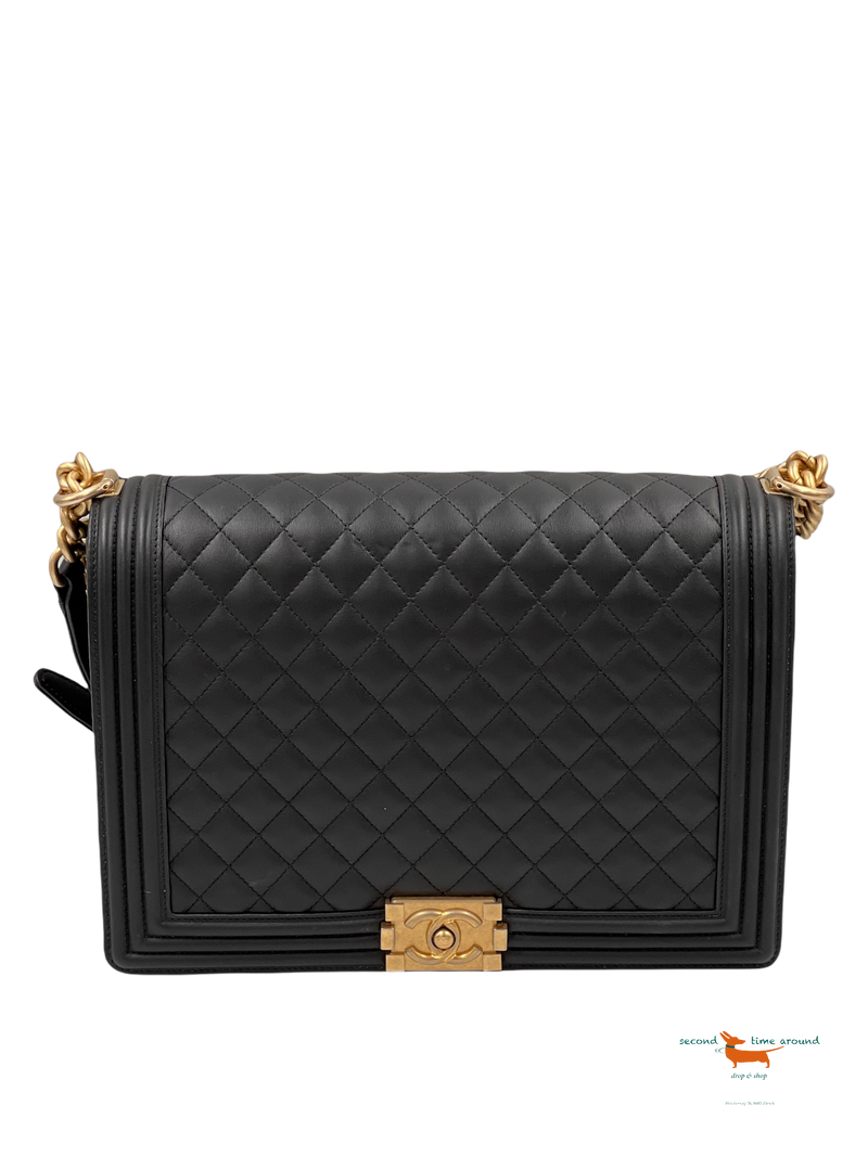 Chanel Calfskin Quilted Large Boy Flap Black Bag