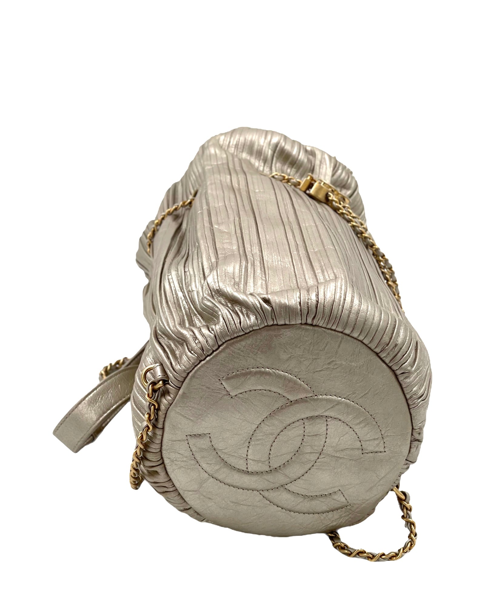 Chanel Gold Leather Coco Pleats Small Backpack Bag
