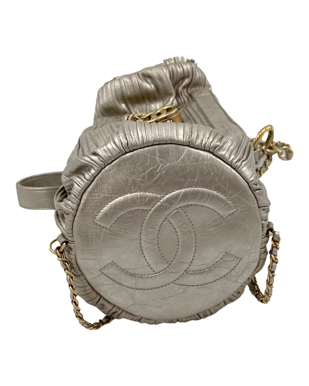 Chanel Gold Leather Coco Pleats Small Backpack Bag