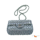 Chanel Classic Flap  Single Quilted and Ribbon Mini Blue Green Silver Tweed Cross Body Bag