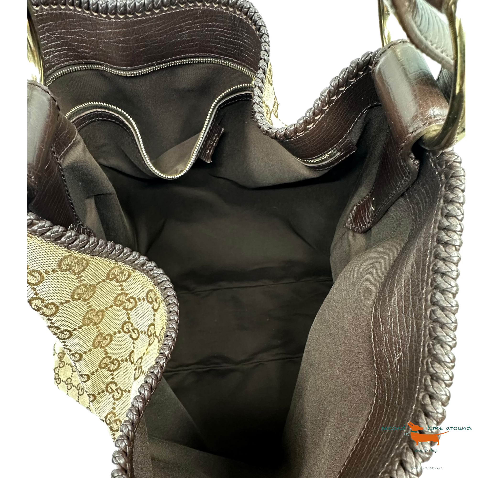 Gucci Brown GG Canvas and Leather Horsebit Chain Hobo