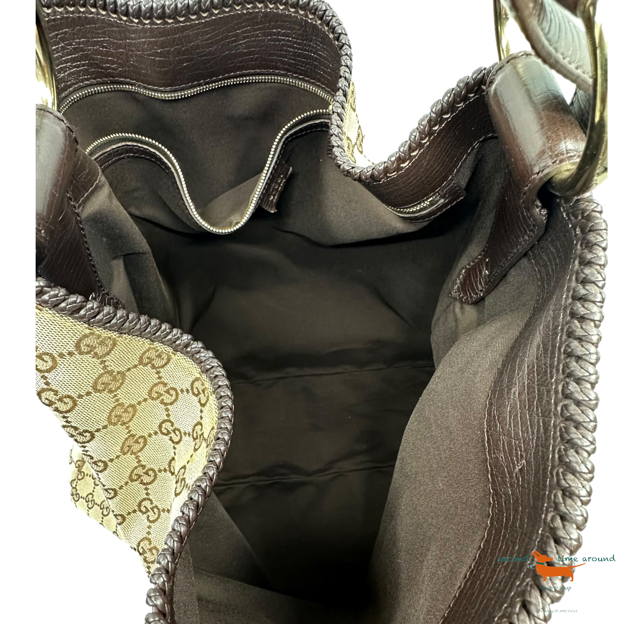 Gucci Brown GG Canvas and Leather Horsebit Chain Hobo