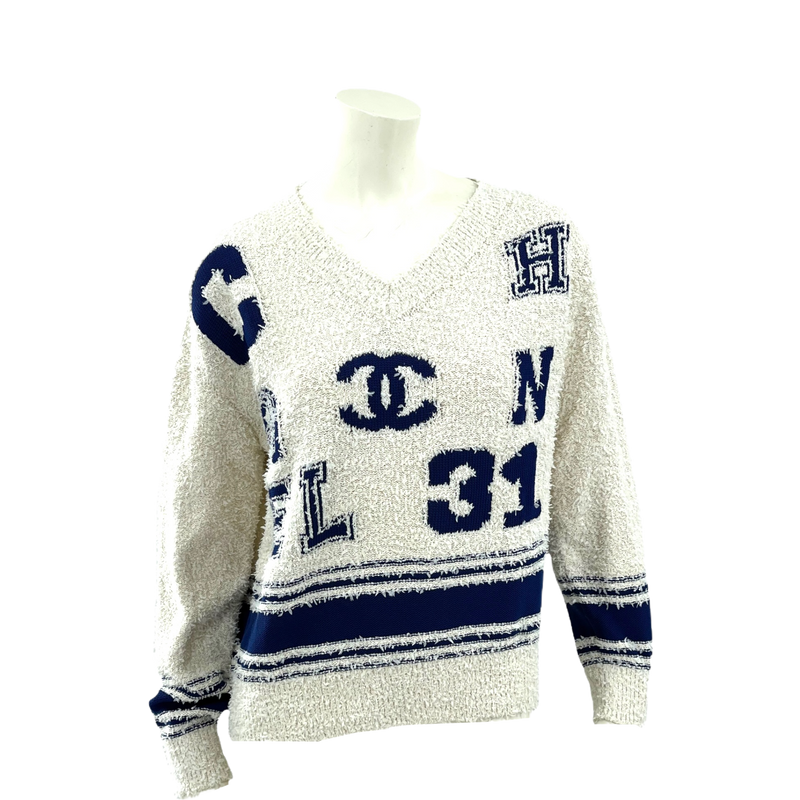 Chanel Varsity Iconic Logo Pullover Sweater Size 38 Fr