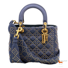Christian Dior Denim Cannage Studded Medium Supple Lady Dior Bag