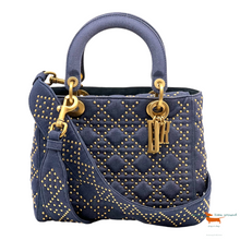 Christian Dior Denim Cannage Studded Medium Supple Lady Dior Bag