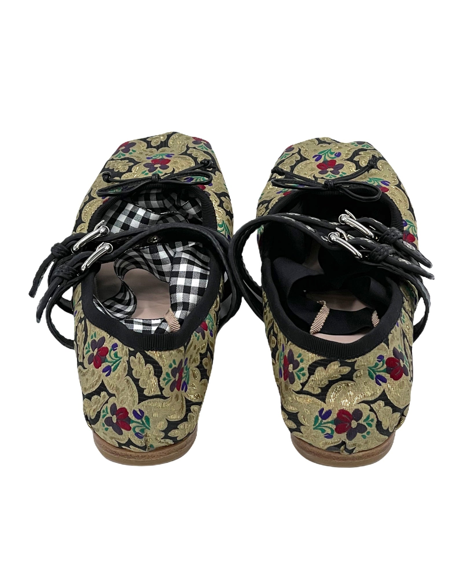 Miu Miu Lace Up Brocade Ballerinas