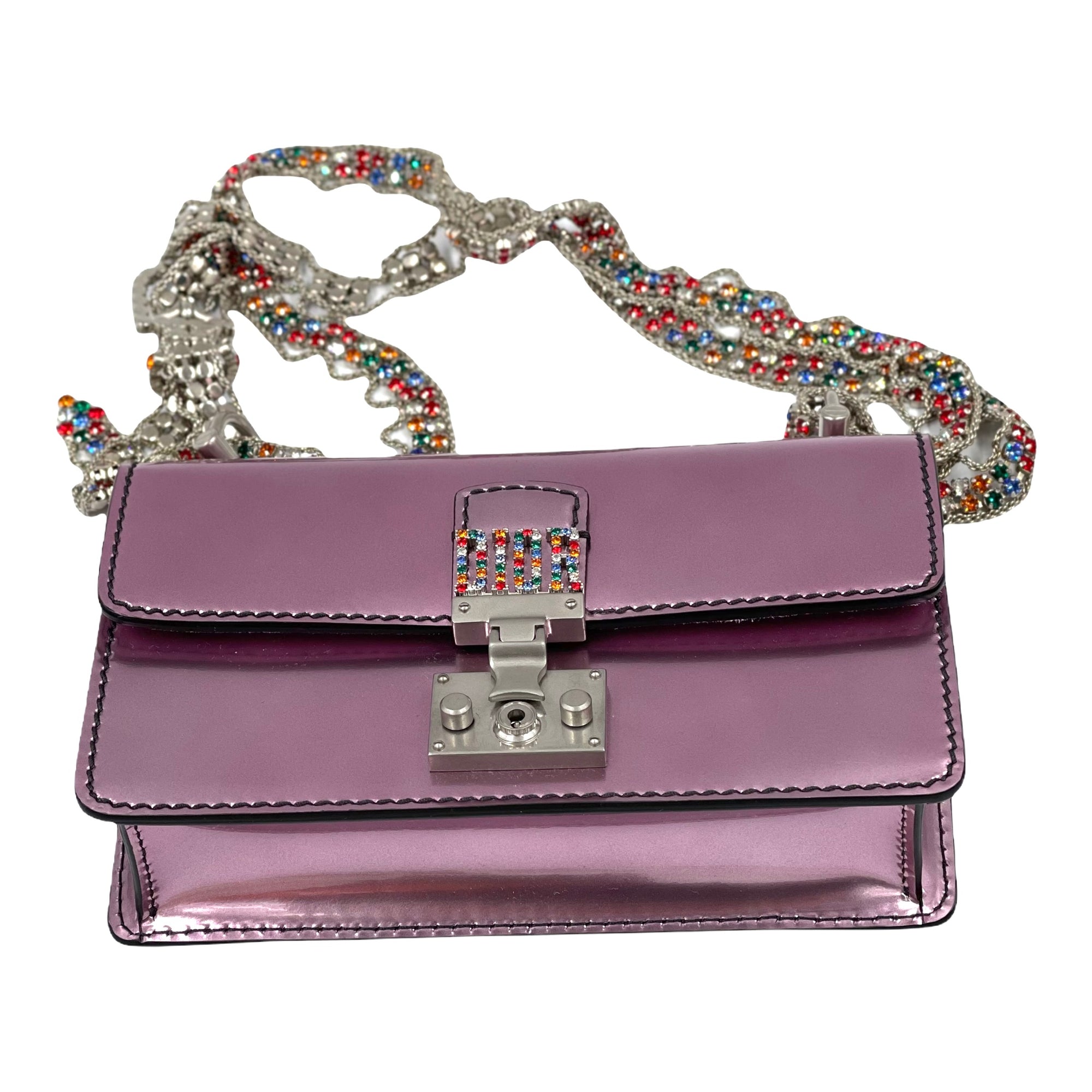 Christian Dior Dioraddict Flap Bag Metallic Calfskin White Jewelry Belt Strap