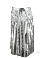 Gucci Silver Metallic Plisse Leather Pleated Midi Skirt